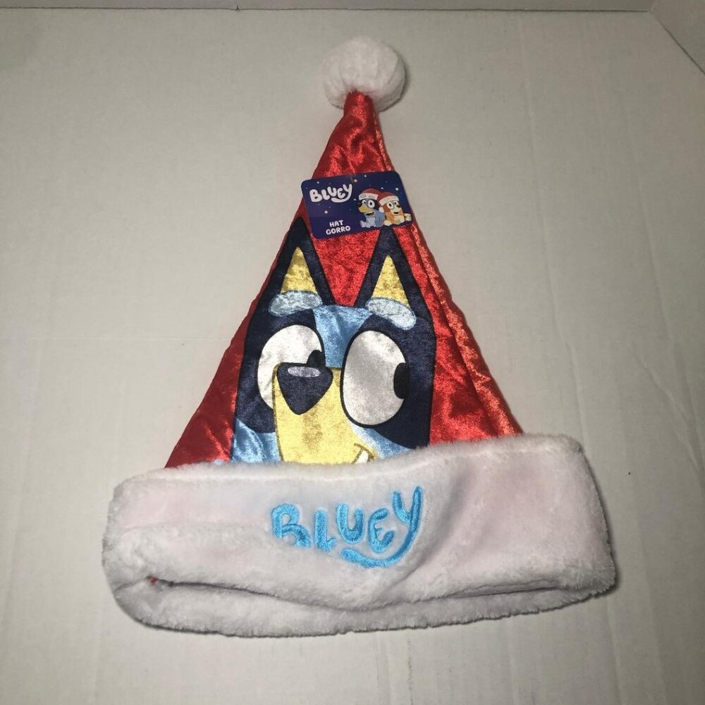 Bluey Santa Holiday Hat, 16 inches Tall  Red Faux Fur Embroidery New Christmas